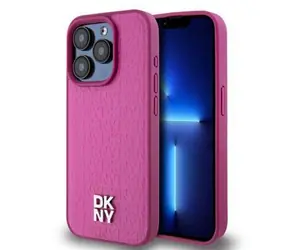 DKNY PU Leather Repeat Pattern Stack Logo Magsafe Zadný Kryt pre Apple iPhone 15 Pro ružová