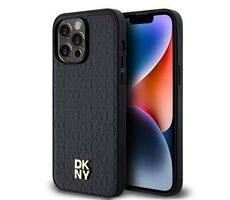 DKNY PU Leather Repeat Pattern Stack Logo Magsafe Zadný Kryt pre Apple iPhone 13 Pro Max čierna