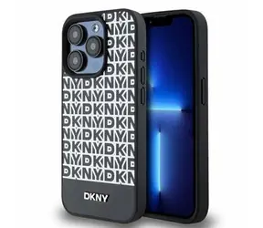 DKNY PU Leather Repeat Pattern Bottom Stripe MagSafe Zadný Kryt pre Apple iPhone 13 Pro Max čierna