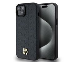 DKNY PU Leather Repeat Pattern Stack Logo Magsafe Zadný Kryt pre Apple iPhone 13 čierna