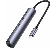 Ugreen CM418 USB Hub 5v1 USB-C sivá / 2x USB-A 3.0 / 1x HDMI (4K) / 1x RJ45 / 1x USB-C (PD) 