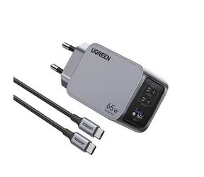 Ugreen 25871 Nexode Pro Sieťová nabíjačka 65W GaN strieborná / 2x USB-C / 1x USB-A