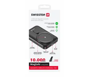 Swissten 22013974 POWER BANK 10000 mAh čierna / Power Bank / 20W / USB-C / Qi