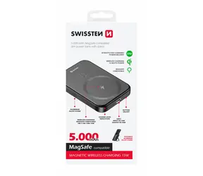 Swissten 22013975 POWER BANK 5000 mAh čierna / Power Bank / 20W / USB-C / Qi