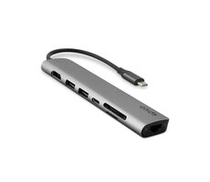 Epico Hub 7v1 sivá / 2x USB-A / USB-C / HDMI 8K / microSD / SD / RJ45