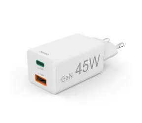 HAMA GaN USB nabíjačka 45W biela / USB-C / USB / PD / QC / 45W