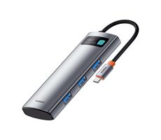 Baseus Metal Gleam USB-C rozbočovač 7v1 sivá / HDMI / USB-A / USB-C / SD/TF / PD
