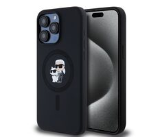 Karl Lagerfeld Liquid Silicone Karl and Choupette Magsafe Zadný Kryt pre Apple iPhone 15 Pro Max čierna