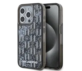 Karl Lagerfeld Liquid Glitter Monogram Gradient Zadný Kryt pre Apple iPhone 15 Pro čierna
