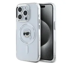 Karl Lagerfeld IML Karl Head Metal Frame MagSafe Zadný Kryt pre Apple iPhone 15 Pro číra