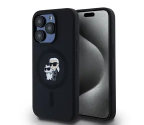 Karl Lagerfeld Liquid Silicone Karl and Choupette Magsafe Zadný Kryt pre Apple iPhone 15 Pro čierna