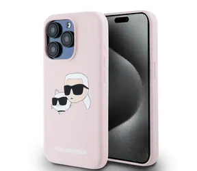 Karl Lagerfeld Liquid Silicone Double Heads Magsafe Zadný Kryt pre Apple iPhone 15 Pro Pre ružová