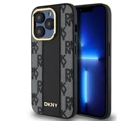 DKNY PU Leather Checkered Pattern Magsafe Zadný Kryt pre Apple iPhone 15 Pro Max čierna
