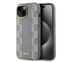 DKNY PU Leather Checkered Pattern Magsafe Zadný Kryt pre Apple iPhone 15 béžová