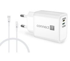 Connect IT DUPLEX biela / Nabíjací adaptér / 20W / Lightning + USB-C