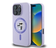 Karl Lagerfeld Liquid Silicone Karl and Choupette MagSafe Zadný Kryt pre Apple iPhone 16 Pre Max fialová