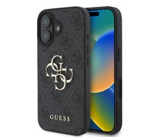 Guess PU 4G Metal Logo Zadný Kryt pre Apple iPhone 16 PLUS sivá