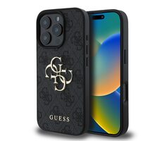 Guess PU 4G Metal Logo Zadný Kryt pre Apple iPhone 16 Pre Max šedá