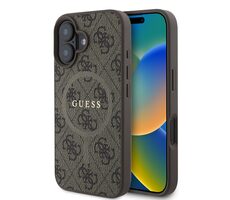 Guess PU Leather 4G Colored Ring MagSafe Zadný Kryt pre Apple iPhone 16 PLUS hnedá