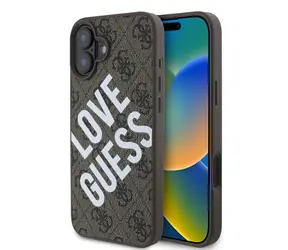 Guess PU Leather 4G Big Love Logo MagSafe Zadný Kryt pre Apple iPhone 16 hnedá