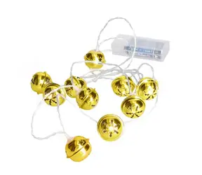 Solight 1V272 LED vianočná reťaz rolničky zlatá / 10x LED / 2x AA / 1.5m