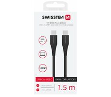 Swissten Dátový kábel TPE USB-C - USB-C 1.5m čierna / Power Delivery 5A (100W)