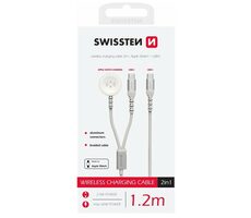 Swissten Magnetický kábel pre Apple Watch a USB-C 1.2m biela / USB-C / 2v1 / 60W / opletený