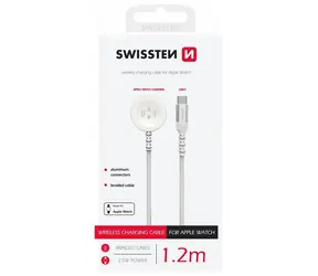 Swissten Kovový magnetický kábel pre Apple Watch USB-C 1.2m biela / 2.5W / 2 A
