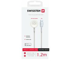 Swissten Kovový magnetický kábel pre Apple Watch USB-A 1.2m biela / 2.5W / 2A