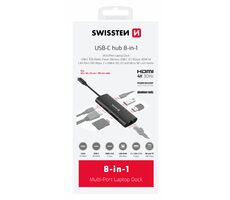 Swissten USB-C HUB 8-IN-1 / USB-C PD / USB-C 3.0 / 2x USB 3.0 / LAN / HDMI / SD / MicroSD / hliník