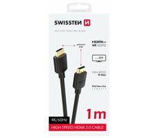 Swissten Kábel HDMI 2.0 (M) - HDMI 2.0 (M) 1m čierna / 18 Gbps / 4K / 60Hz / pozlátené kontakty