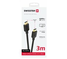 Swissten Kábel HDMI 2.0 (M) - HDMI 2.0 (M) 3M čierna / 18 Gbps / 4K / 60Hz / pozlátené kontakty