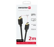 Swissten Kábel HDMI 2.0 (M) - HDMI 2.0 (M) 2m čierna / 18 Gbps / 4K / 60Hz / pozlátené kontakty