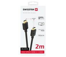 Swissten Kábel HDMI 2.1 (M) - HDMI 2.1 (M) 2m čierna / 48 Gbps / 8K / 60Hz / pozlátené kontakty