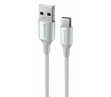 Swissten TEXTILE II dátový kábel USB - USB-C 1.5m biela