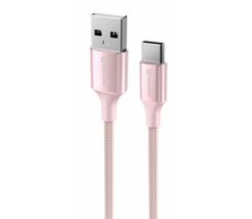 Swissten TEXTILE II dátový kábel USB - USB-C 1.5m ružová