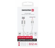 Swissten TEXTILE OTG adaptér Lightning (M) na USB-A (F) 0.13m biela