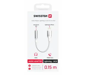 Swissten TEXTILE Audio adaptér Lightning - 3.5mm Jack 0.15m biela