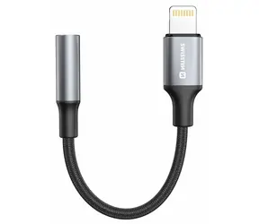 Swissten TEXTILE Audio adaptér Lightning - 3.5mm Jack 0.15m čierna