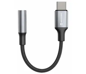 Swissten TEXTILE Audio adaptér USB-C (M) - 3.5mm Jack 0.15m čierna