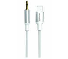 Swissten TEXTILE Audio adaptér USB-C (M) - 3.5mm Jack 1.5m biela
