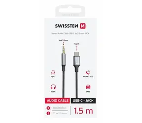 Swissten TEXTILE Audio adaptér USB-C (M) - 3.5mm Jack 1.5m čierna