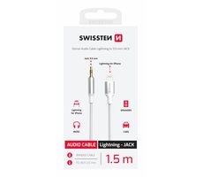 Swissten TEXTILE Audio adaptér Lightning - 3.5mm Jack 1.5m biela