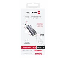 Swissten TEXTILE OTG adaptér USB-C (M) - Lightning (F) strieborná