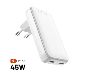 FIXED Sieťová GaN nabíjačka Slim s 2x USB-C výstupom a podporou PD 45W biela