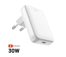 FIXED Sieťová GaN nabíjačka Slim s USB-C výstupom a podporou PD 30W biela