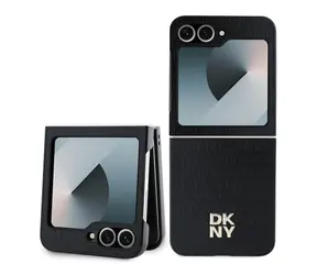 DKNY PU Leather Repeat Pattern Stack Logo Zadný Kryt pre Samsung Galaxy Z Flip 6 čierna