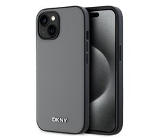 DKNY PU Leather Silver Metal Logo Magsafe Zadný Kryt pre Apple iPhone 13 sivá