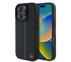 Mercedes Leather modrá Stripe MagSafe Zadný Kryt pre Apple iPhone 16 Pre čierna