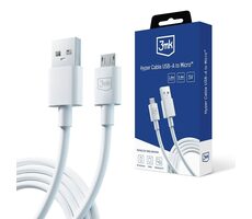 3mk dátový kábel - Hyper Cable A to Micro 1.2m 5V 2.4A biela